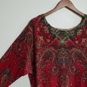 💸 Chaps Denim Red & Green Paisley Sweater XL